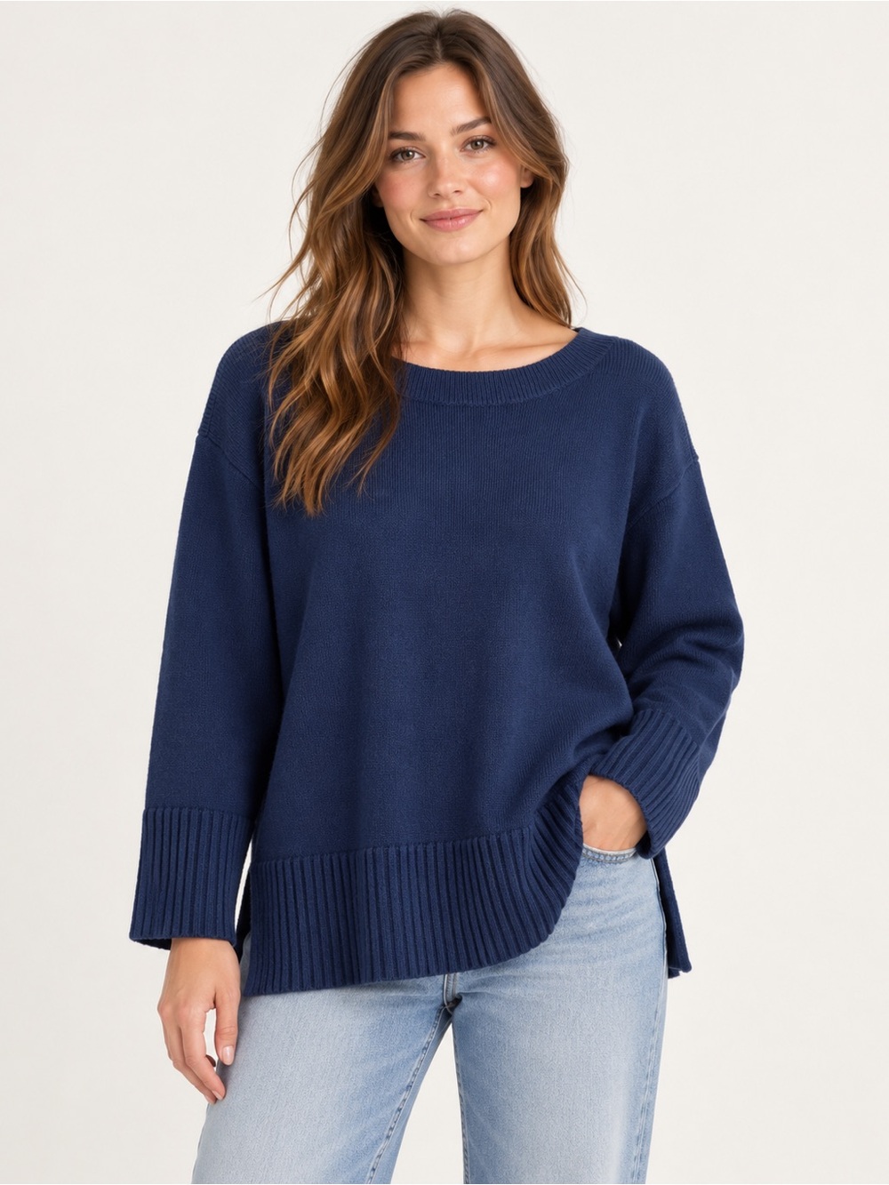LOFT Navy Blue Oversized Cotton Blend Sweater Size Small - Picture 8 of 8